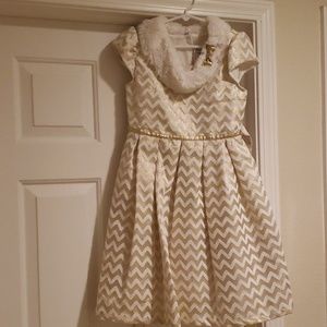 Girls Dress Gold and Offwhite